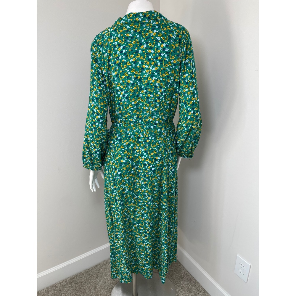 Talbots Ditsy Floral Midi Shirt Dress Long Sleeve Belted Pockets 12 Cottage - Picture 6 of 12